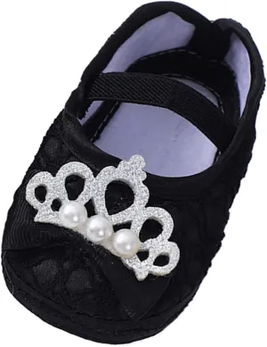 Baby Shoes Fashion Soft Sole Toddler Shoes Pearl Dress Flower Princess Shoes Toddler Shoes Gold Toddler Shoes (Black, 4 Infant)