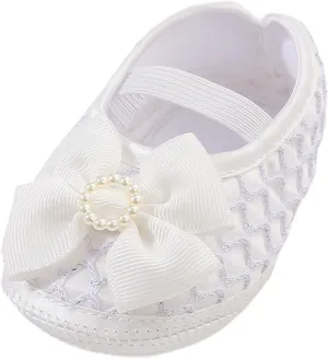 Baby Shoes Fashion Soft Sole Toddler Shoes Pearl Dress Flower Princess Shoes Toddler Shoes Silver Shoes for Girls (White, 4.5 Infant)