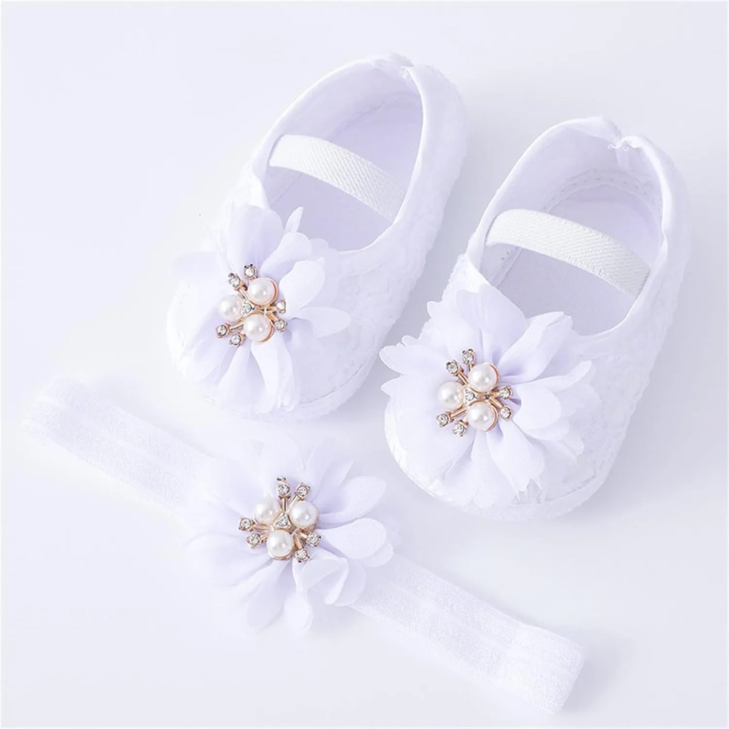 Baby Shoes with Hair Band Fashion Soft Soled Toddler Shoes Versatile Dress Flower Princess Shoes Toddler High Tops Girls