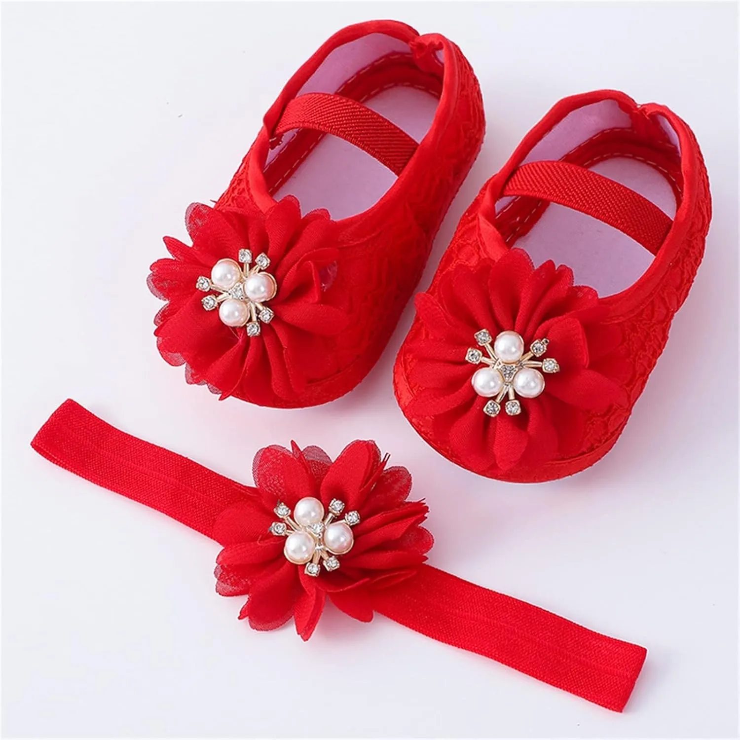 Baby Shoes with Hair Band Fashion Soft Soled Toddler Shoes Versatile Dress Flower Princess Shoes Toddler High Tops Girls