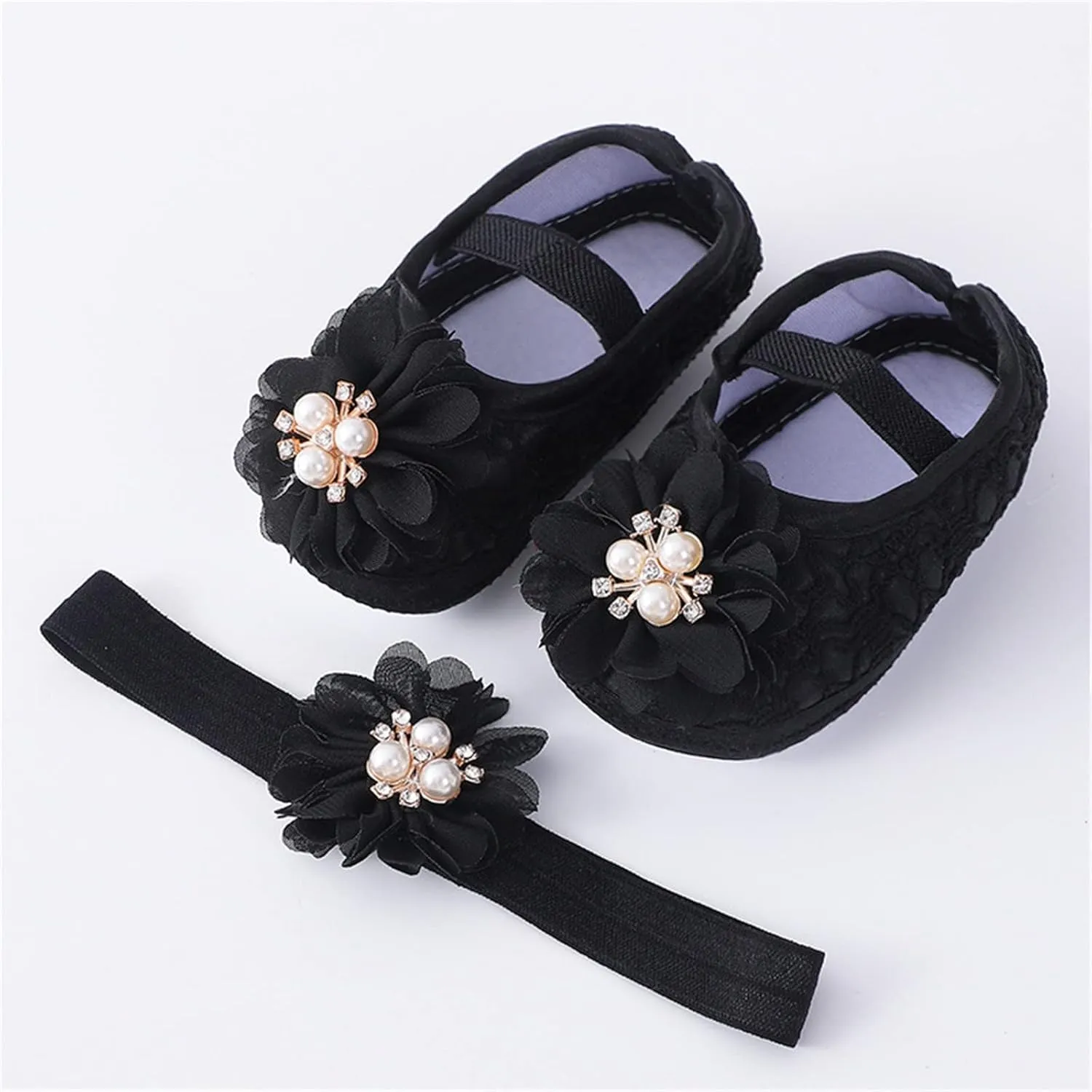 Baby Shoes with Hair Band Fashion Soft Soled Toddler Shoes Versatile Dress Flower Princess Shoes Toddler High Tops Girls