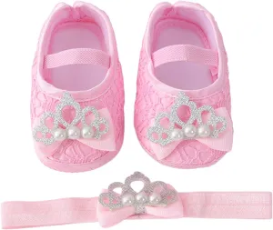 Baby Shoes with Hair Band Fashion Soft Soled Toddler Shoes Versatile Dress Flower Toddler Dress Shoes Girls Size 8