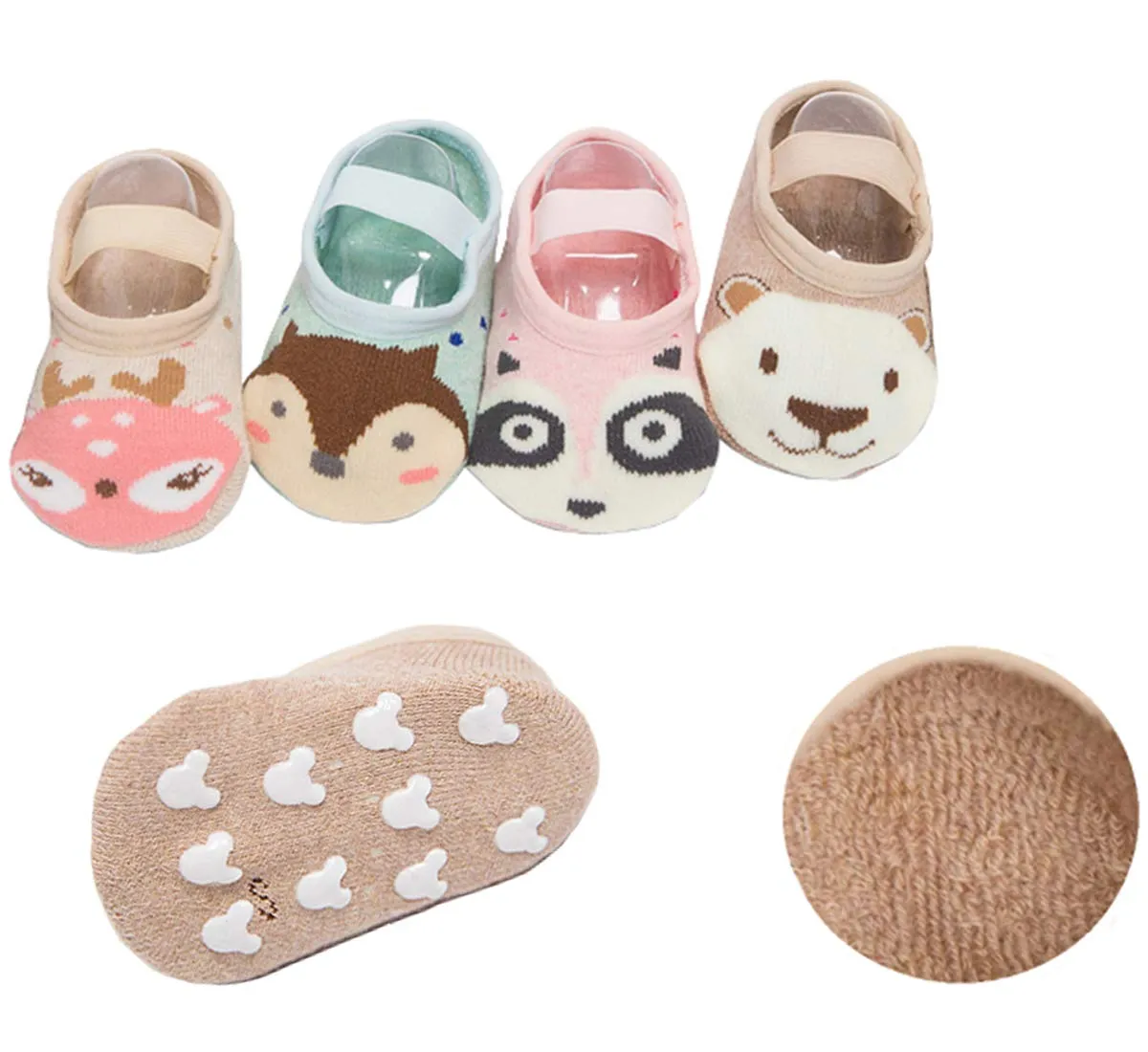Baby Socks 4 Pairs Anti-Slip Gripper Socks for 12-36 Months Boys Girls, Non-Skid Infant Toddler Walking with Cartoon Design, Soft Cotton Crew & Ankle