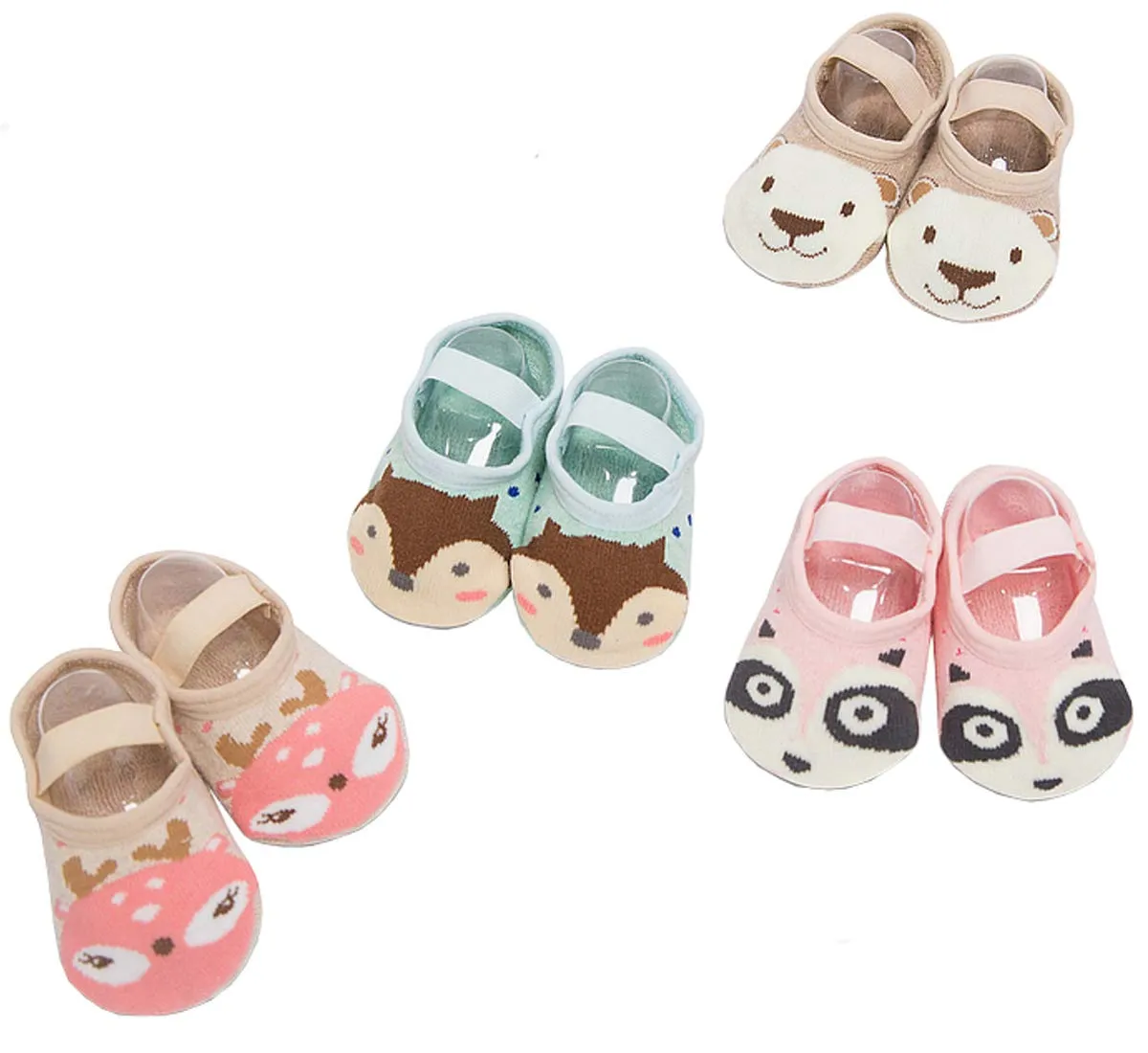 Baby Socks 4 Pairs Anti-Slip Gripper Socks for 12-36 Months Boys Girls, Non-Skid Infant Toddler Walking with Cartoon Design, Soft Cotton Crew & Ankle