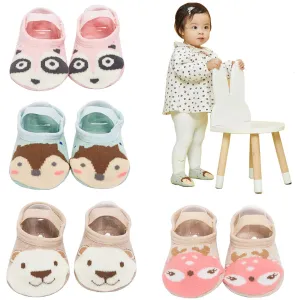 Baby Socks 4 Pairs Anti-Slip Gripper Socks for 12-36 Months Boys Girls, Non-Skid Infant Toddler Walking with Cartoon Design, Soft Cotton Crew & Ankle