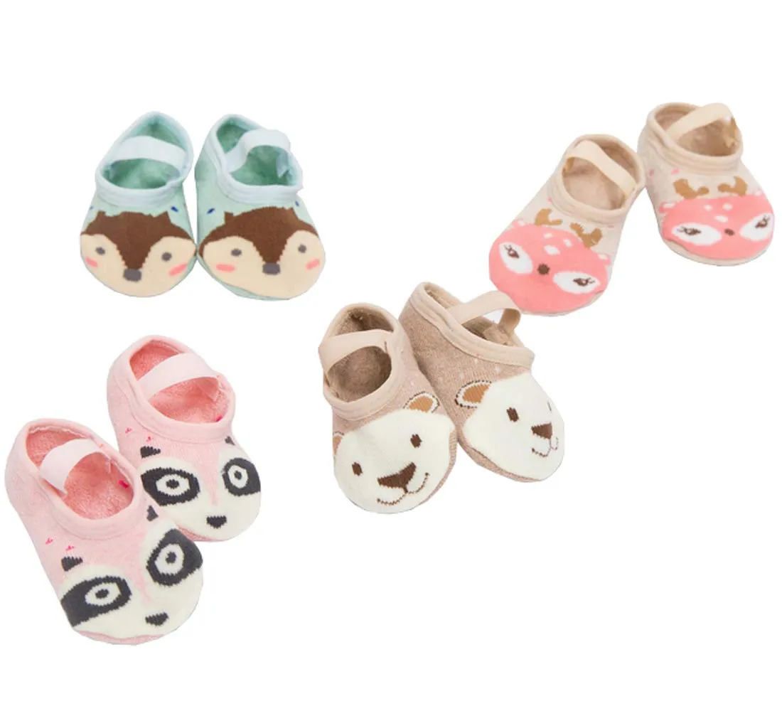 Baby Socks 4 Pairs Anti-Slip Gripper Socks for 12-36 Months Boys Girls, Non-Skid Infant Toddler Walking with Cartoon Design, Soft Cotton Crew & Ankle