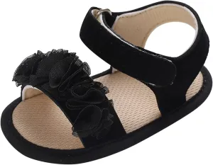 Baby Toddler Sandals Infant Girls Boys Shoes First Walkers Non-Slip Soft Sole Flat Shoes Summer Crib Shoes (Black, 2)