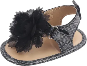 Baby Toddler Sandals Infant Girls Boys Shoes Flowers First Walkers Crib Shoes Anti-Slip Soft Sole (Black, 5.5 Toddler)