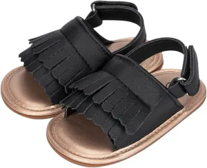Baby Toddler Sandals Infant Girls Boys Shoes Newborn First Walkers Crib Shoes Non-Slip Soft Sole Flat (Black, 4 Infant)
