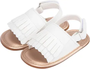 Baby Toddler Sandals Infant Girls Boys Shoes Newborn First Walkers Crib Shoes Non-Slip Soft Sole Flat (White, 6 Infant)