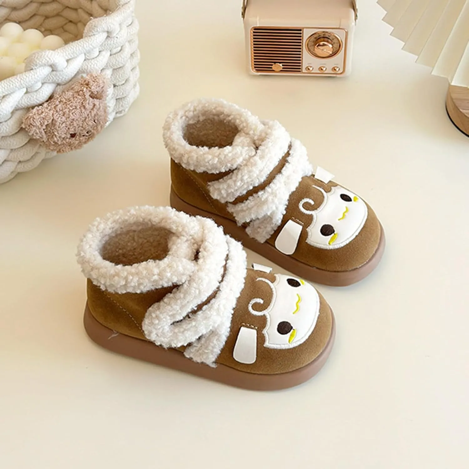 Baby Winter Furry Warm Ankle Shoes for Toddler Cute artoon Plush Lined Snow Boots Soft Sole Non-Slip Walking Shoes