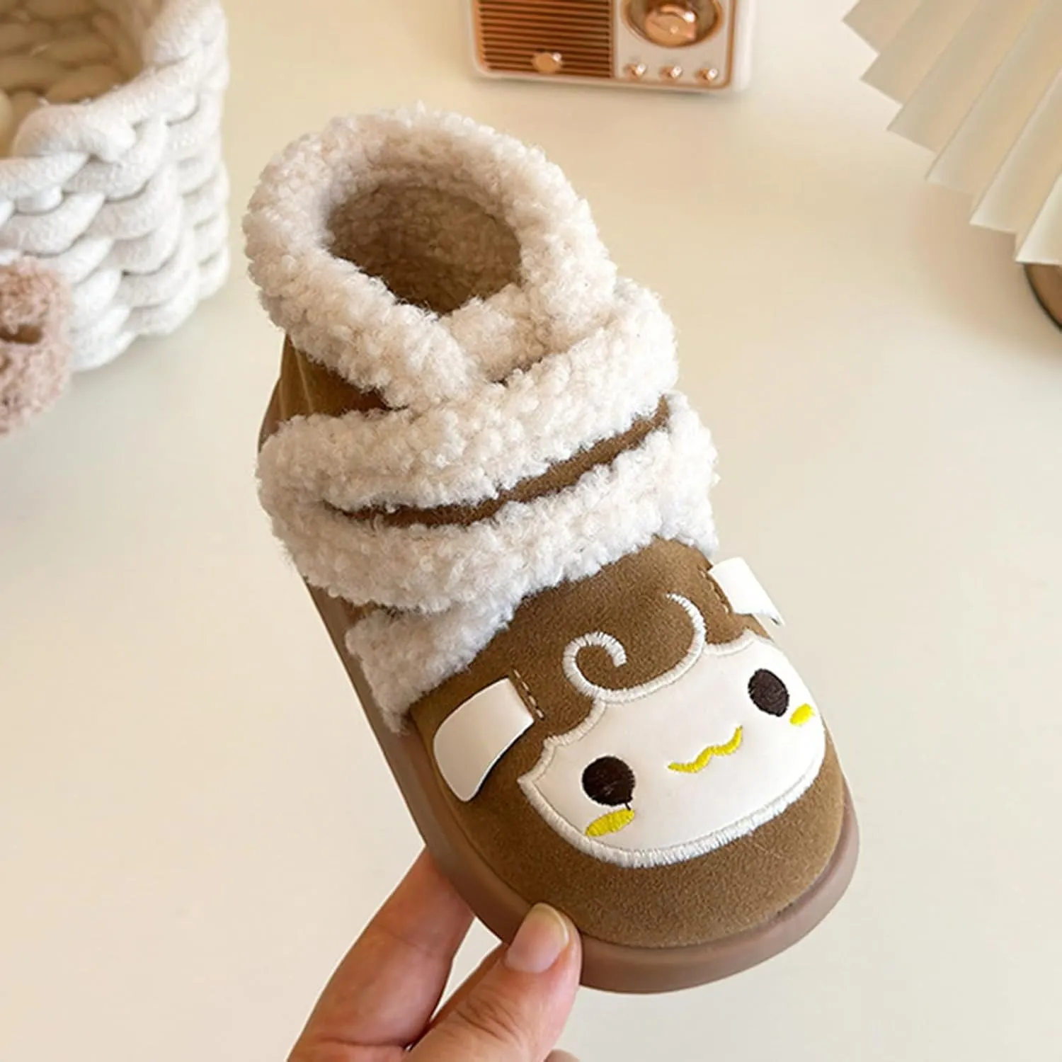 Baby Winter Furry Warm Ankle Shoes for Toddler Cute artoon Plush Lined Snow Boots Soft Sole Non-Slip Walking Shoes