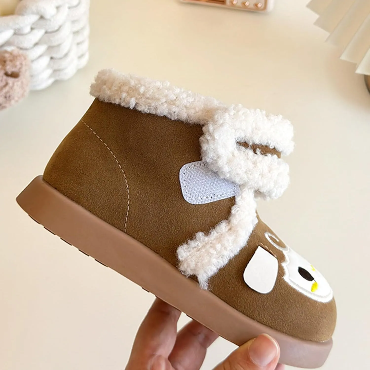 Baby Winter Furry Warm Ankle Shoes for Toddler Cute artoon Plush Lined Snow Boots Soft Sole Non-Slip Walking Shoes