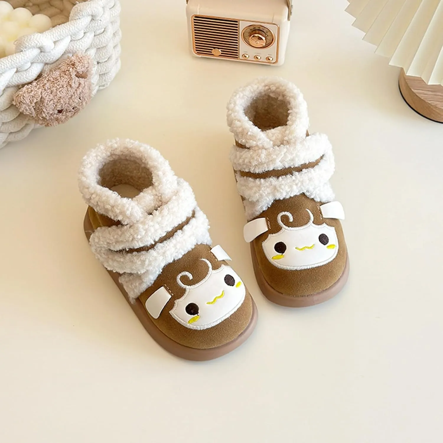 Baby Winter Furry Warm Ankle Shoes for Toddler Cute artoon Plush Lined Snow Boots Soft Sole Non-Slip Walking Shoes
