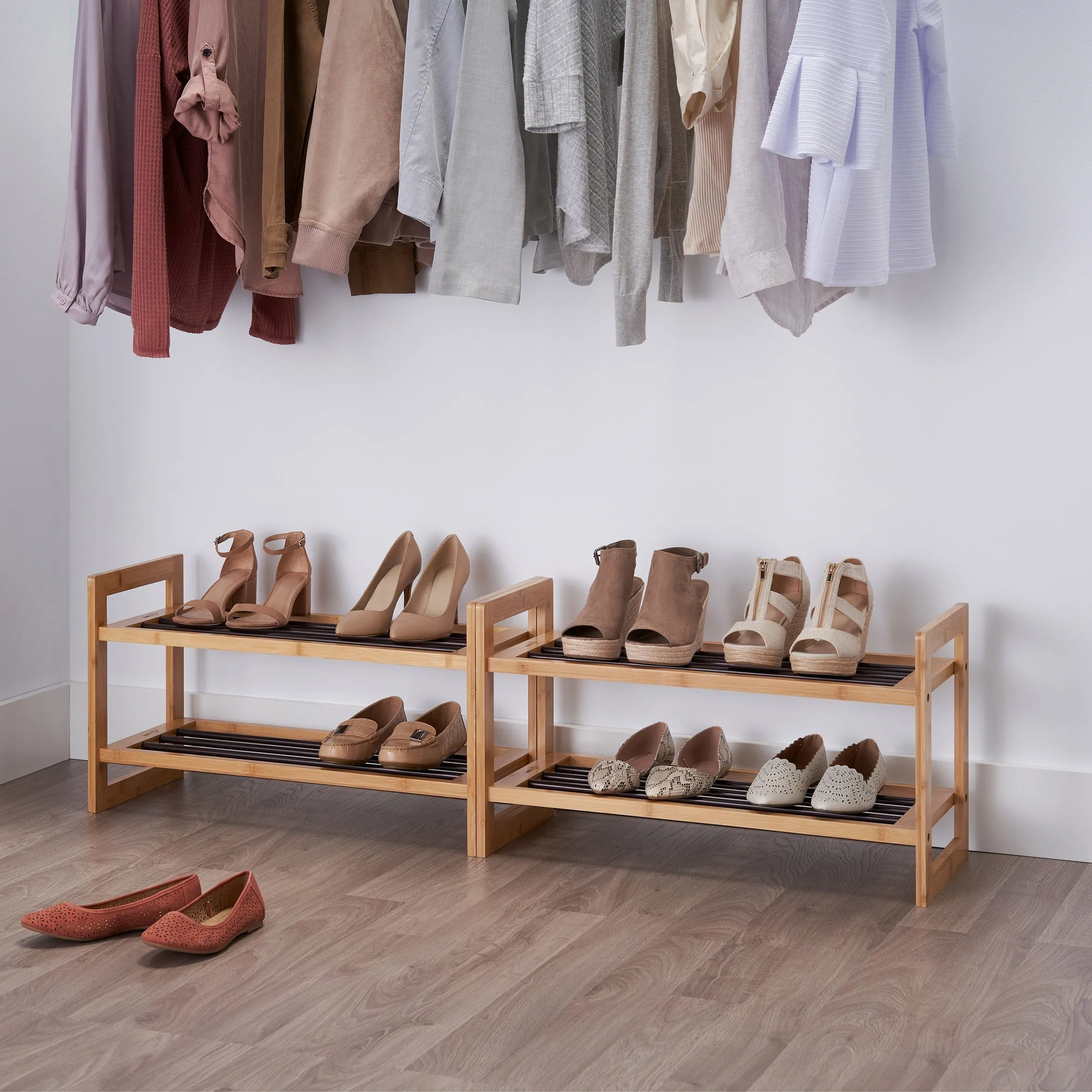 Bamboo Shoe Rack, 2-Pack