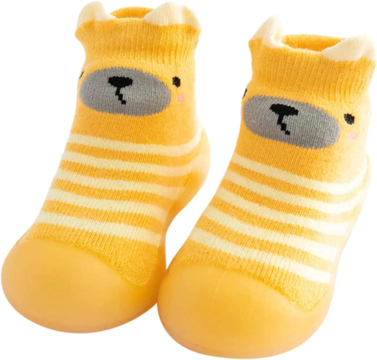 Boys Girls House Shoes Kids Toddler Baby Boys Girls Solid Warm Knit Soft Sole Rubber Shoe Socks Slippers (Yellow, 22)