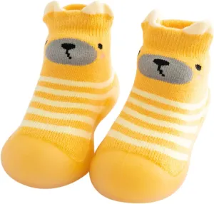 Boys Girls House Shoes Kids Toddler Baby Boys Girls Solid Warm Knit Soft Sole Rubber Shoe Socks Slippers (Yellow, 22)