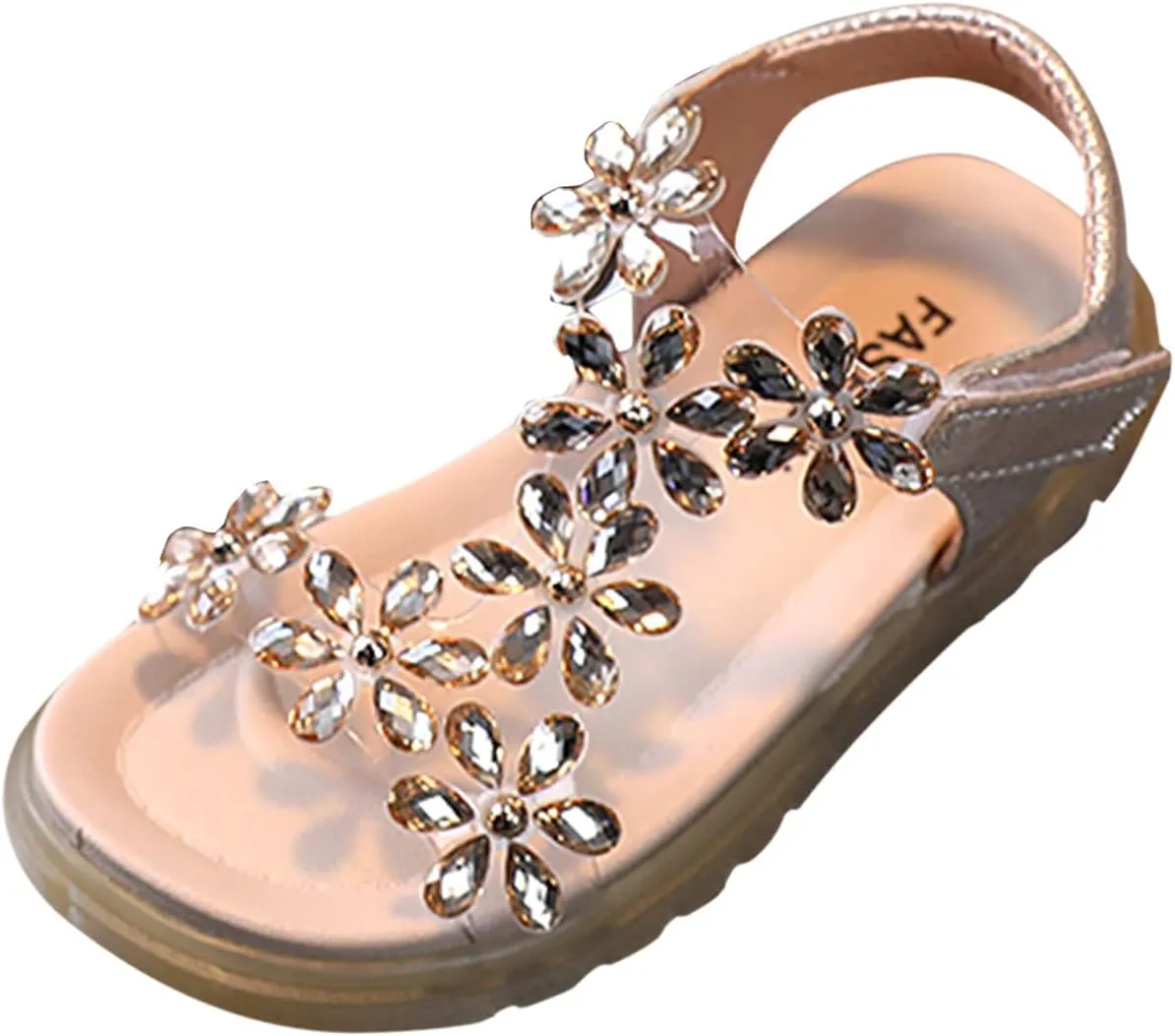 Child and Toddler Baby Girls Crystal Shoes Anti Slip Soft Sole Casual Sandals Summer Princess (Gold, 12.5 Little Kids)