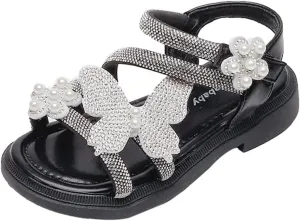 Child and Toddler Baby Girls Sandals Soft Sole Rhinestone Sandals Casual Beach Shoes Summer (Black, 13 Little Child)