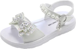Child and Toddler Baby Girls Shoes Soft Sole Anti Slip Shoes Outdoor Bowknot Sandals Summer (White, 27 Little Child)