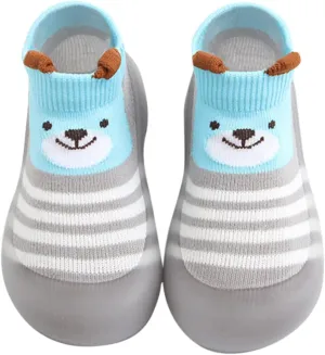 Children Todller Shoes Baby Boys and Girls Non Slip Flat Socks Shoes Lightweight Comfortable Cute Cartoon Duck Bear Pattern Boys Canvas Slip on Shoes (Grey, 5.5 Infant)