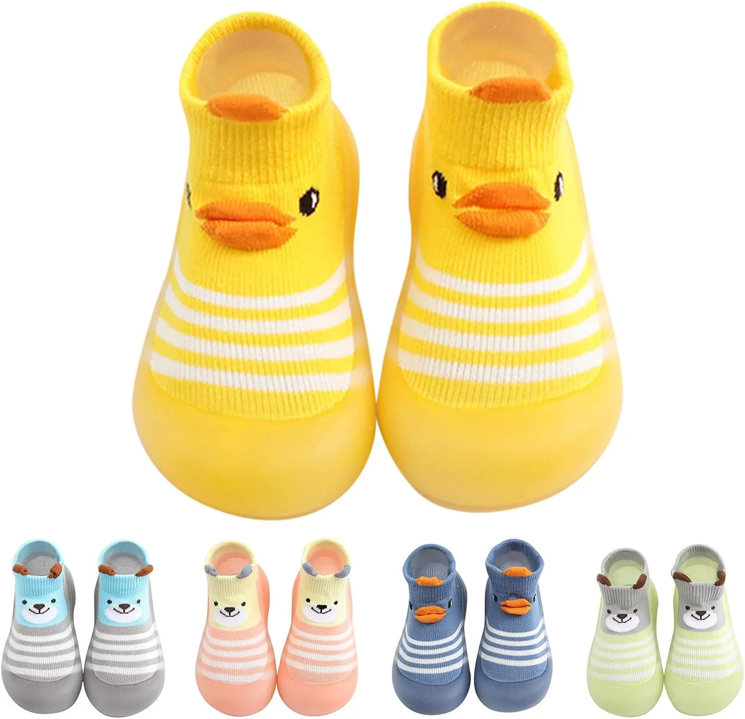 Children Todller Shoes Baby Boys and Girls Non Slip Flat Socks Shoes Lightweight Comfortable Cute Cartoon Duck Bear Pattern Boys Canvas Slip on Shoes (Grey, 5.5 Infant)