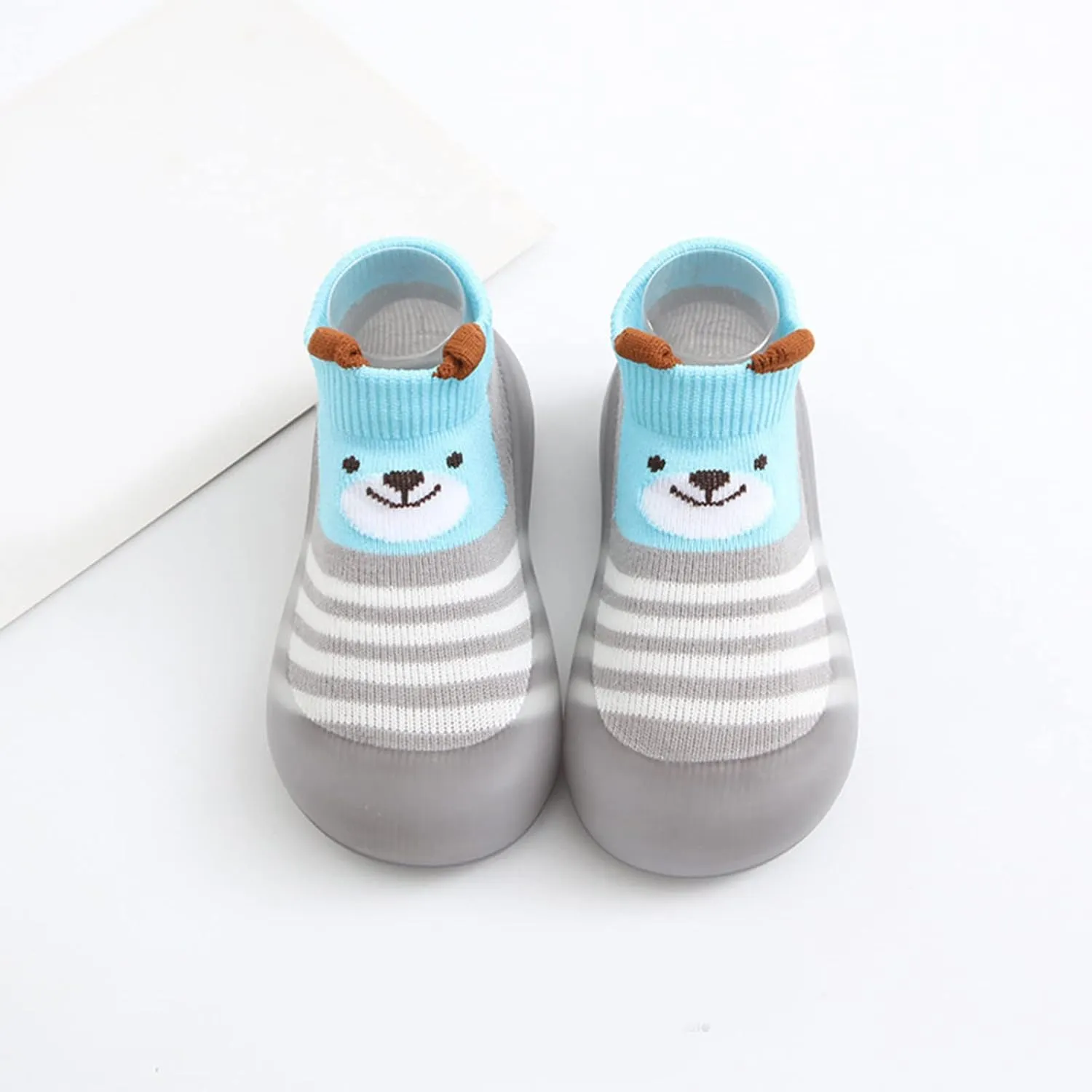 Children Todller Shoes Baby Boys and Girls Non Slip Flat Socks Shoes Lightweight Comfortable Cute Cartoon Duck Bear Pattern Boys Canvas Slip on Shoes (Grey, 5.5 Infant)