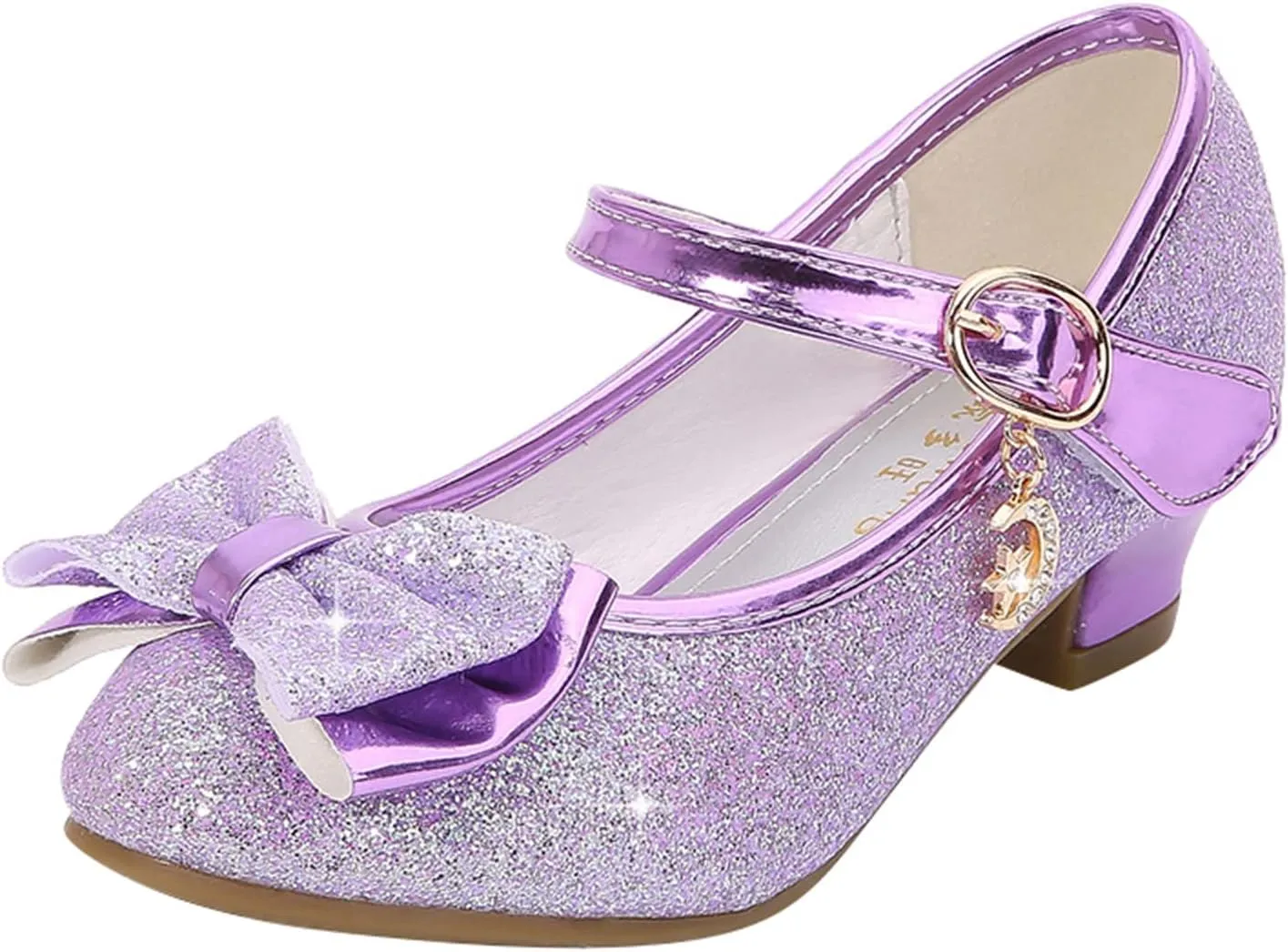 Children's Girls Shoes Rhinestone Bowknot Princess Shoes Single Shoes Small Leather Shoes Sandals Dance (Purple, 33)