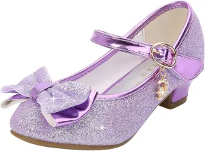 Children's Girls Shoes Rhinestone Bowknot Princess Shoes Single Shoes Small Leather Shoes Sandals Dance (Purple, 33)