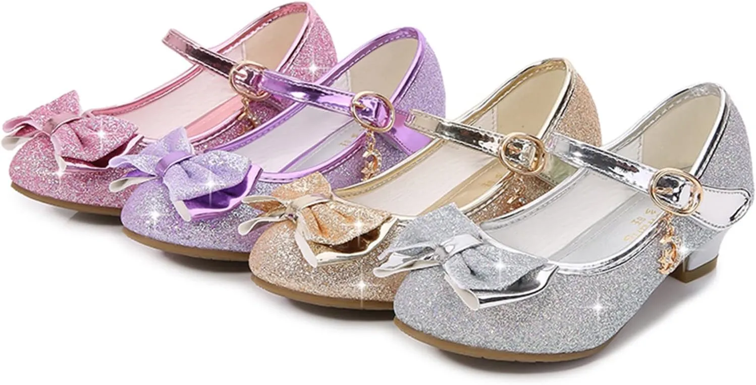Children's Girls Shoes Rhinestone Bowknot Princess Shoes Single Shoes Small Leather Shoes Sandals Dance (Purple, 33)