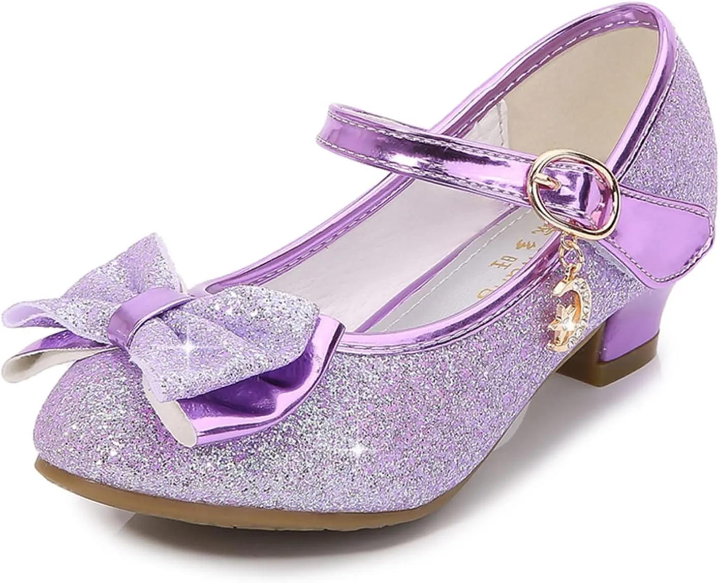 Children's Girls Shoes Rhinestone Bowknot Princess Shoes Single Shoes Small Leather Shoes Sandals Dance (Purple, 33)