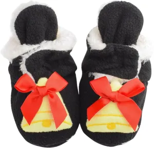 Christmas Unisex Fleece Baby Booties, Soft Sole Non Slip Stay On Slipper Indoor Snow Socks Shoes for (Black, 5.5 Infant)