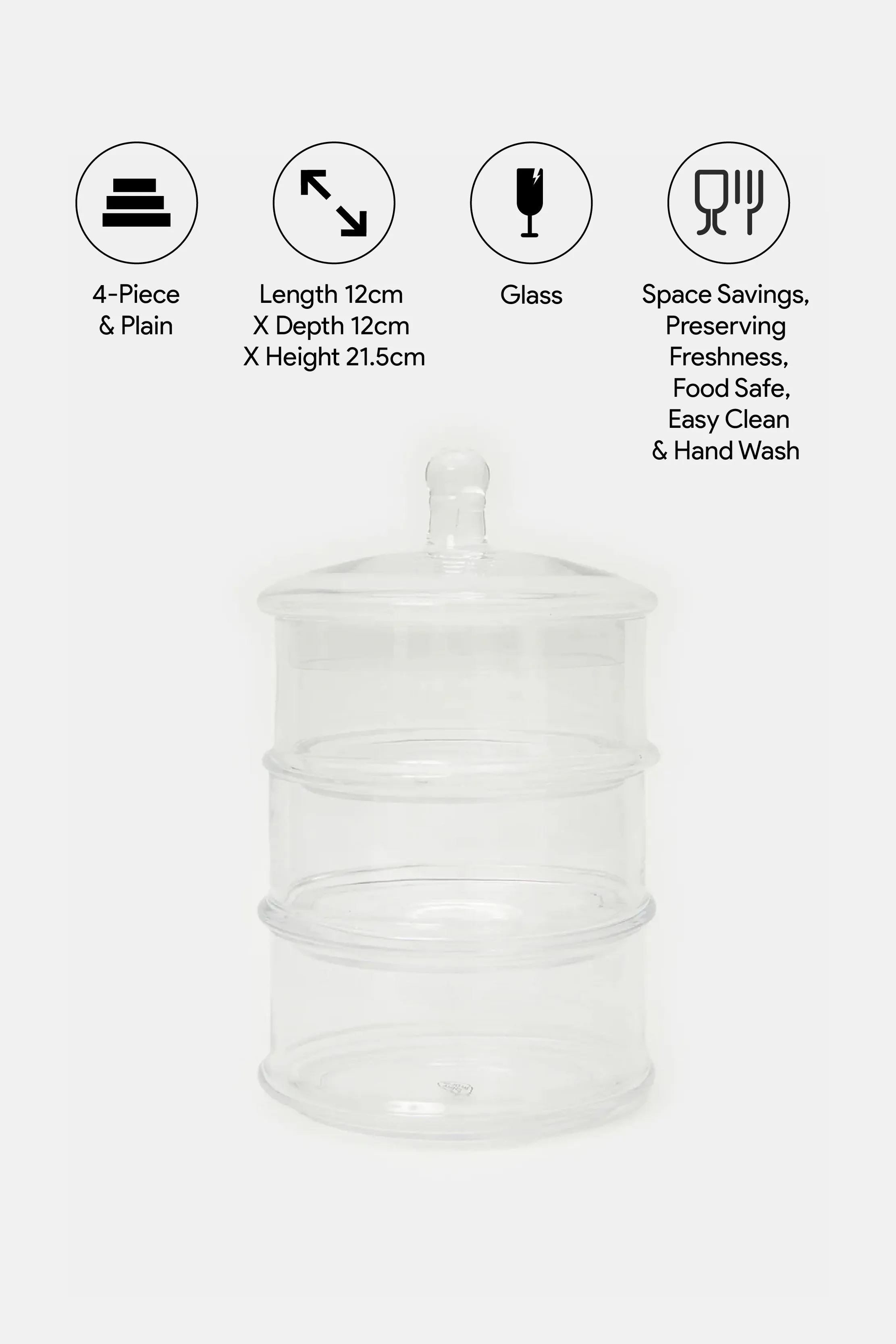 Clear Glass Partition Storage Jar With Lid (4 Piece)
