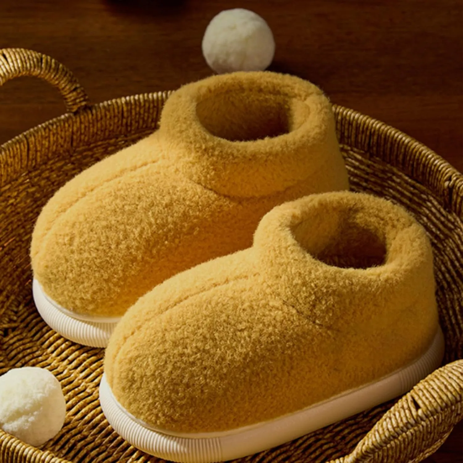 Cozy Fleece Booties Slippers for Infant Toddler Girls, Non-Slip Soft Sole Furry Thickened Warm House Indoor Shoes