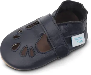 Dotty Fish Baby Shoes, Girls Leather T-Bar Crib Shoes