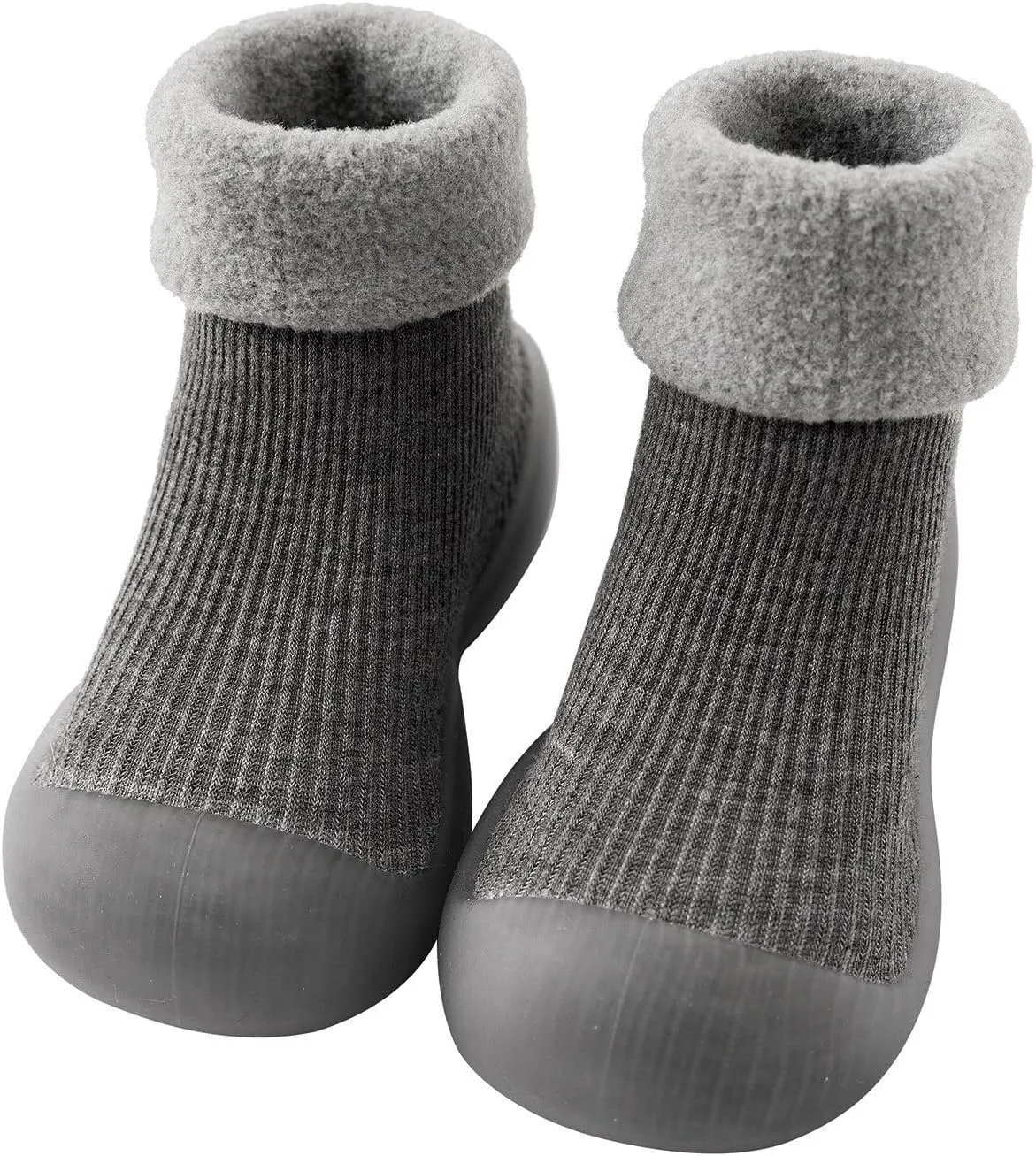 EnJoCho Kids Non Slip Shoes Kids Toddler Baby Boys Girls Solid Warm Knit Soft Sole Rubber Shoe Socks Slipper Socks (Grey, 26)