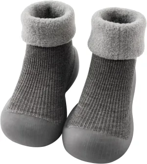 EnJoCho Kids Non Slip Shoes Kids Toddler Baby Boys Girls Solid Warm Knit Soft Sole Rubber Shoe Socks Slipper Socks (Grey, 26)