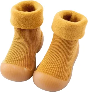 EnJoCho Kids Non Slip Shoes Kids Toddler Baby Boys Girls Solid Warm Knit Soft Sole Rubber Shoe Socks Slipper Socks (Yellow, 20)