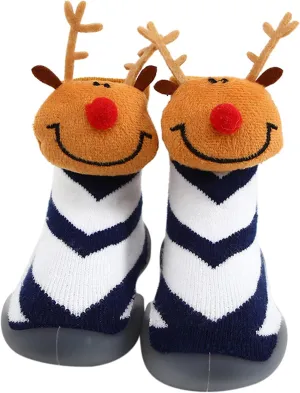 EnJoCho Non Slip Shoes for Toddler Kids Toddler Baby Boys Girls Solid Warm Knit Soft Sole Rubber Shoe Socks Slipper Stocking (F, 18)