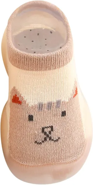 EnJoCho Sport Shoes for Toddler Warm Socks Girls Shoes Rubber Boys Sole Cute Toddler Knit Kids Baby Soft (Khaki, 15-18 Months)