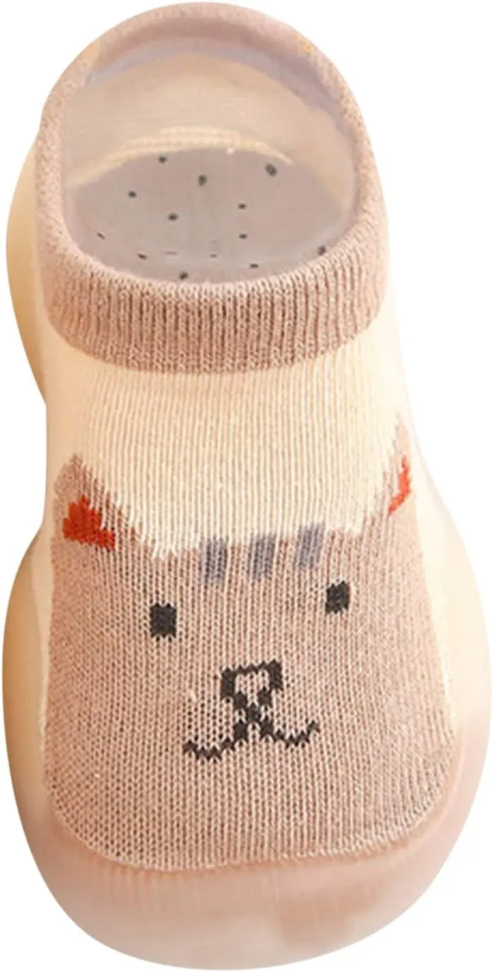 EnJoCho Sport Shoes for Toddler Warm Socks Girls Shoes Rubber Boys Sole Cute Toddler Knit Kids Baby Soft (Khaki, 15-18 Months)