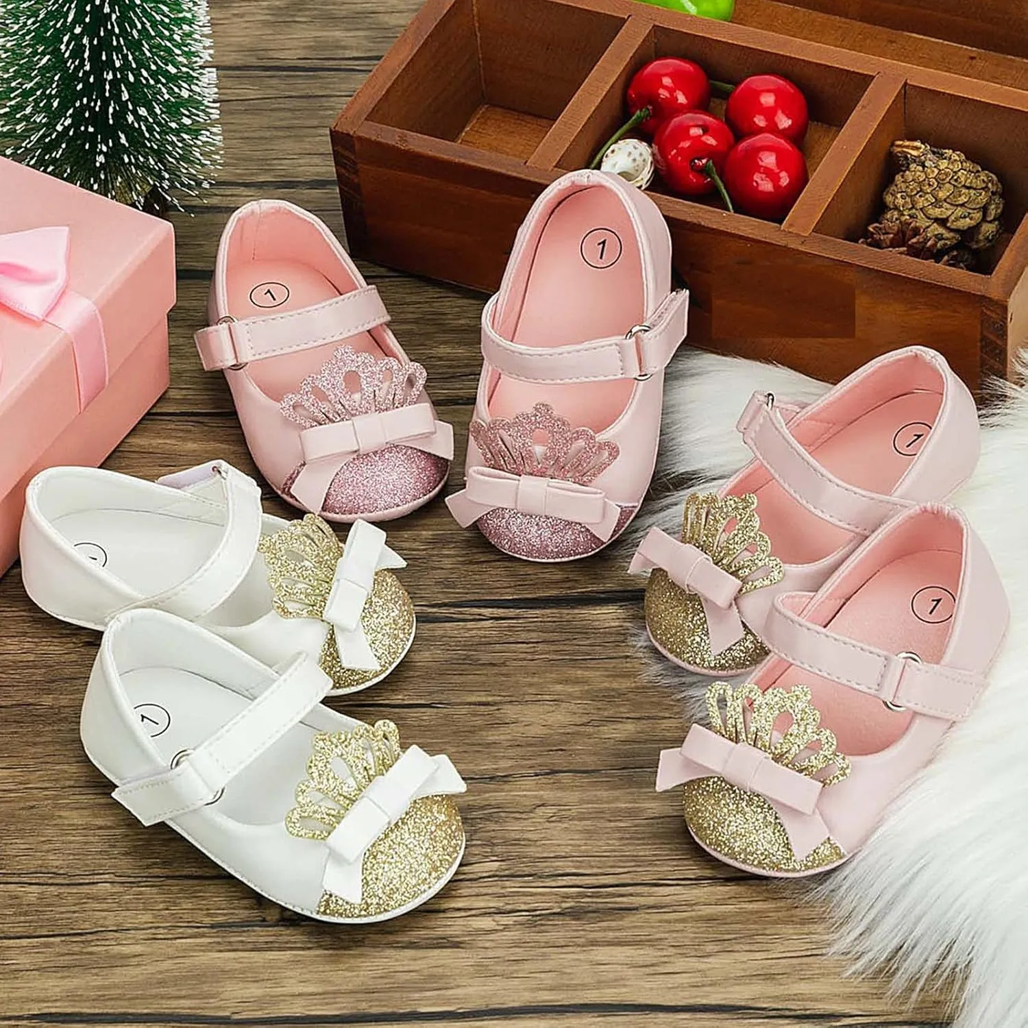 Fashion Crown Princess Shoes Little Kid Shoes Non Slip Soft Sole Walking Shoes Baby Shoes Infant Extra Wide