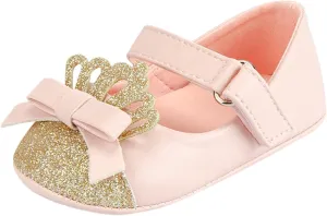 Fashion Crown Princess Shoes Little Kid Shoes Non Slip Soft Sole Walking Shoes Baby Shoes Infant Extra Wide