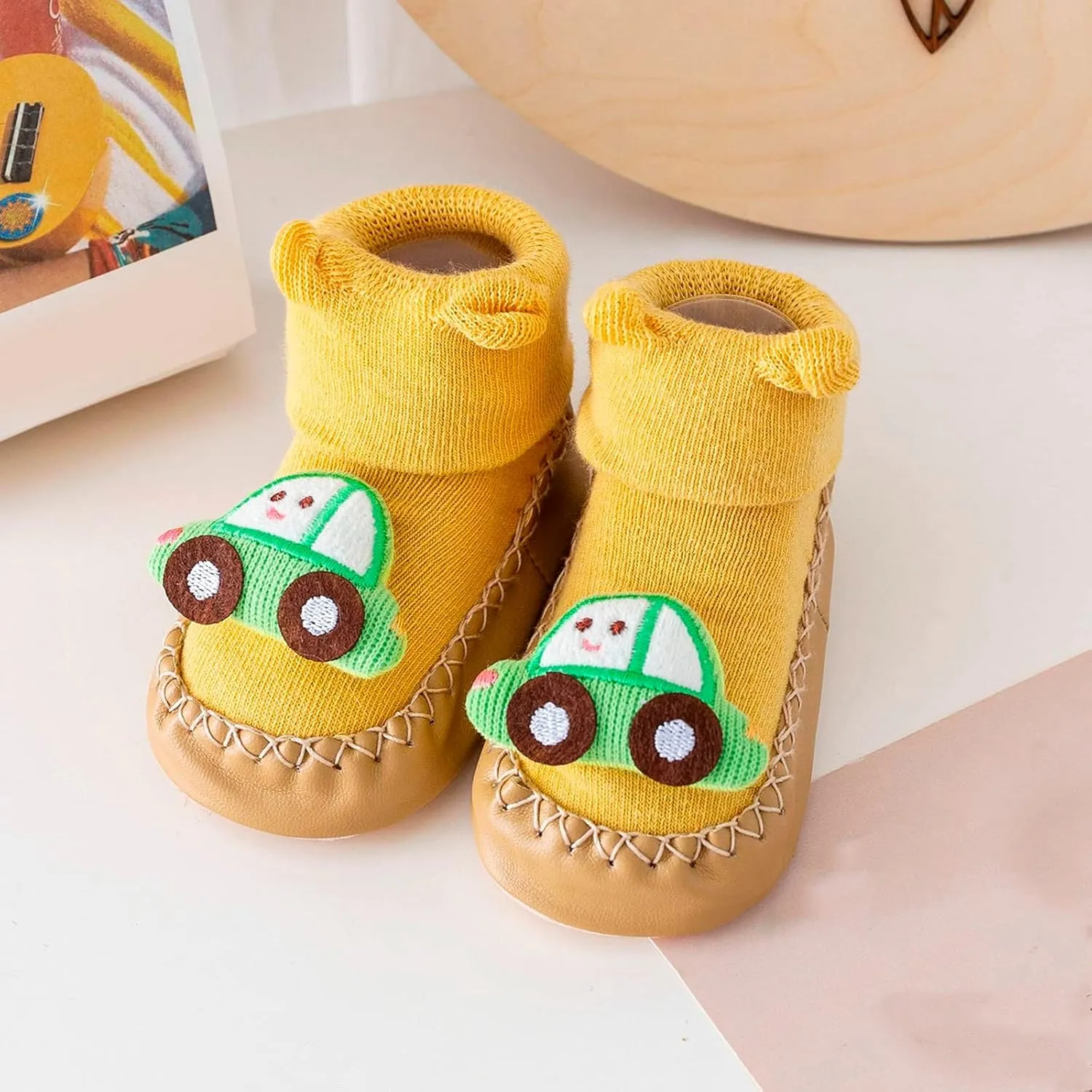 First Walking Shoes Baby Boy Girls Cartoon Non Slip Rubber Sole Floor Slipper Cozy Warm Shoes Booties Prewalker