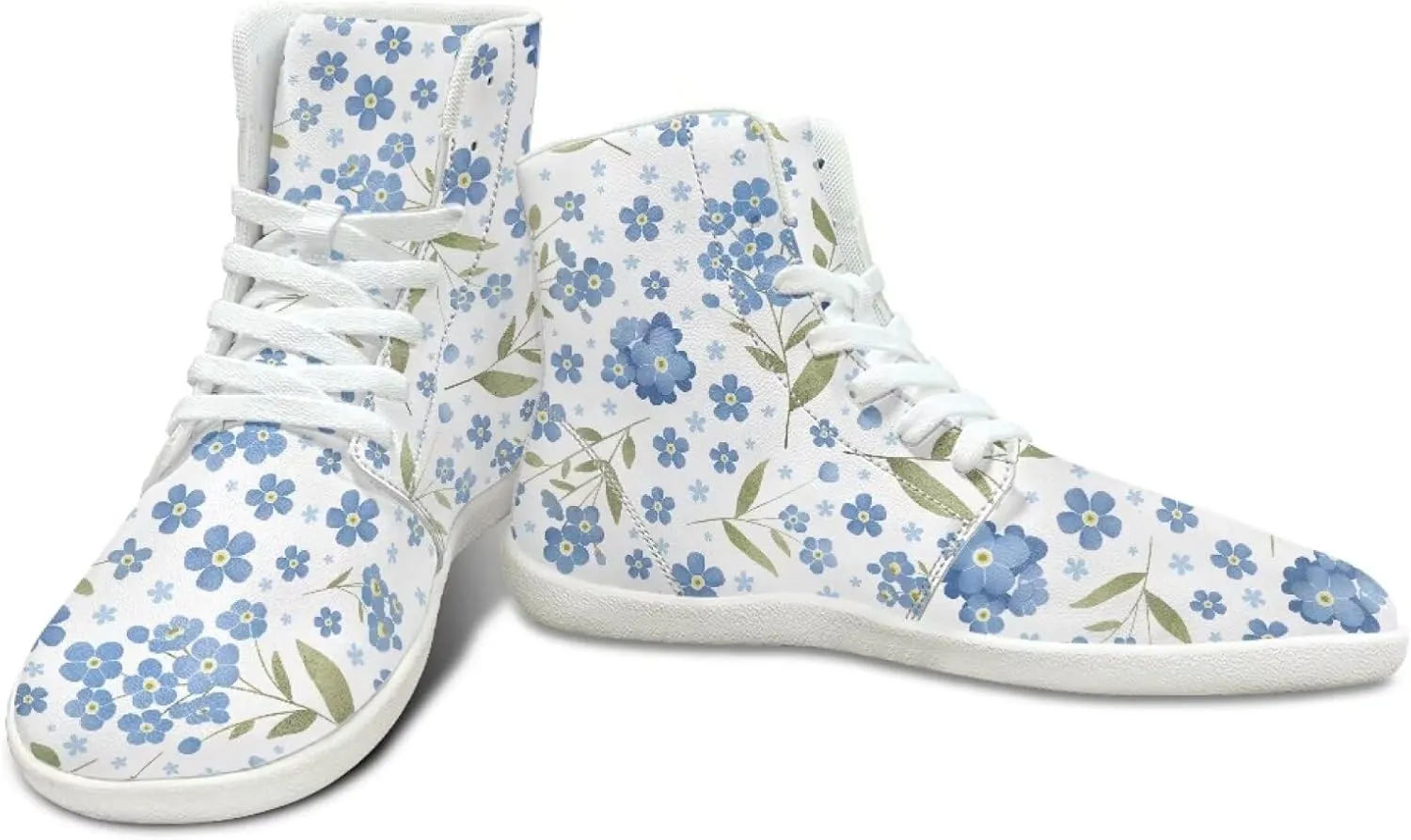 Floral Print Barefoot Sneakers for Women High Top PU Footwear Width Toe Anti-Skid Running Cross Training Shoes