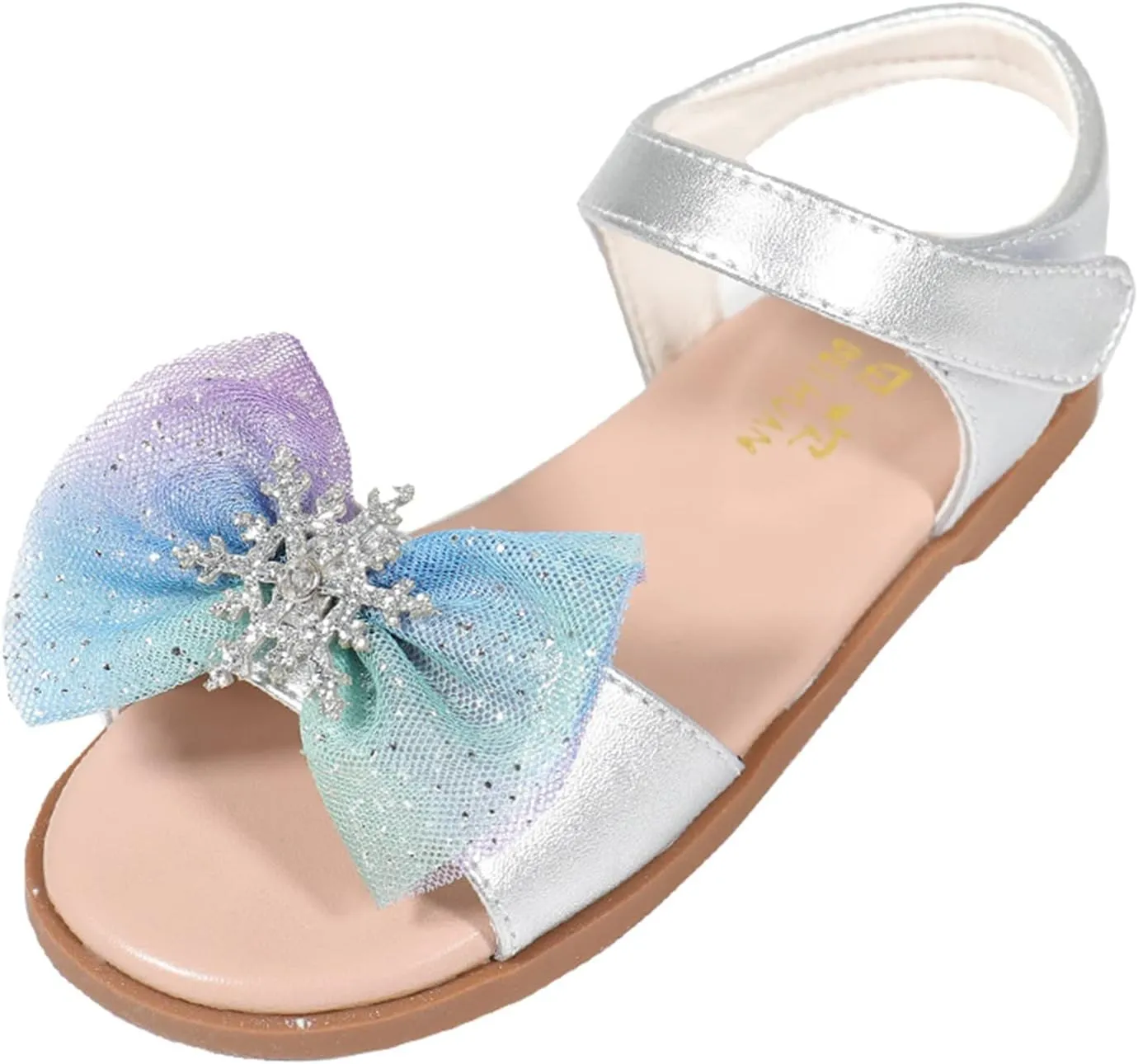 Girls Bow Flat Sandals Open Toe Rubber Sole Summer Casual Dress Shoes Baby Kids Soft Fashion Princess Sequins Loafers