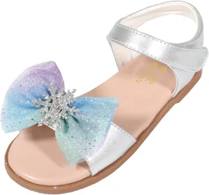 Girls Bow Flat Sandals Open Toe Rubber Sole Summer Casual Dress Shoes Baby Kids Soft Fashion Princess Sequins Loafers