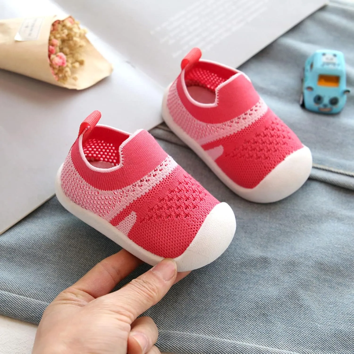 Girls Boys Leisure Shoes Mesh Soft Bottom Breathable Slip On Sport Shoes Socks Shoes Toddler 8 Shoes