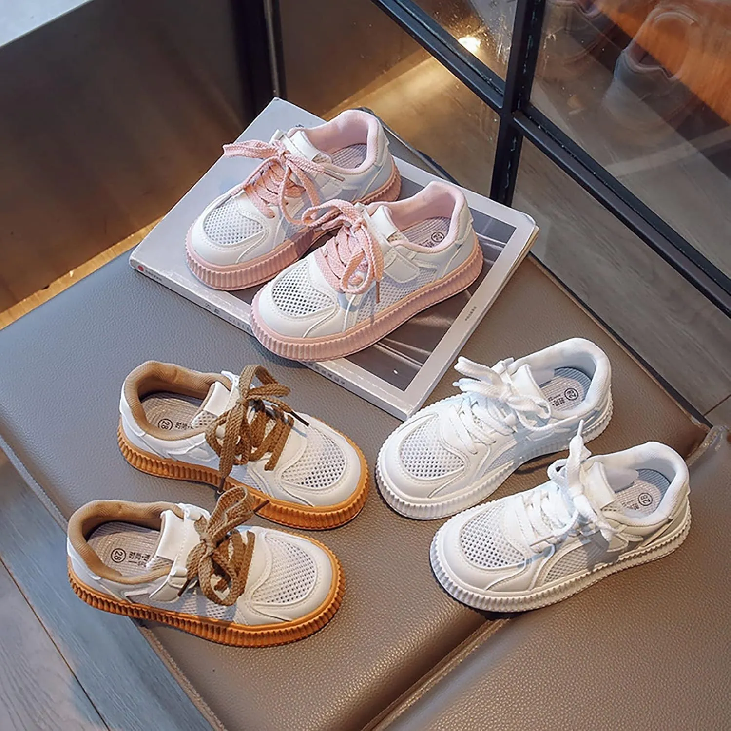 Girls' Flats Sneaker Toddler Kids Mesh Casual Sport Breathable Shoes for Little Kid Tennis Running Lace Up Shoes
