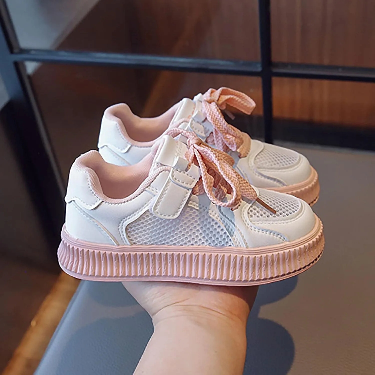 Girls' Flats Sneaker Toddler Kids Mesh Casual Sport Breathable Shoes for Little Kid Tennis Running Lace Up Shoes